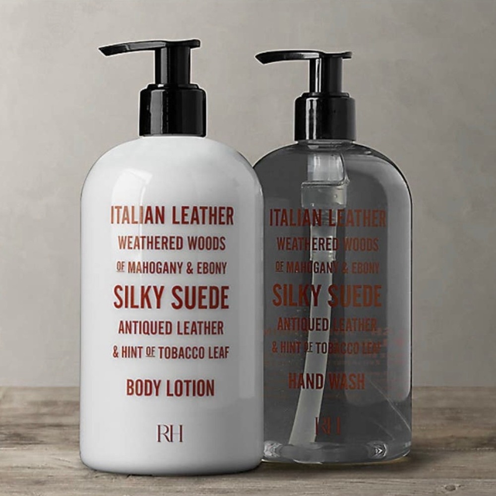 RH RESTORATION HARDWARE Body Lotion 16oz Italian Leather Silky Suede Pump Bottle